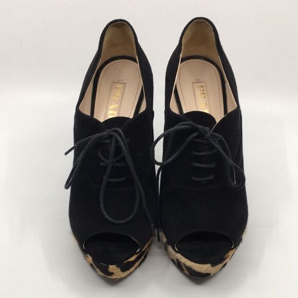 Prada Black and Leopard Print Wedges - Picture 14 of 16